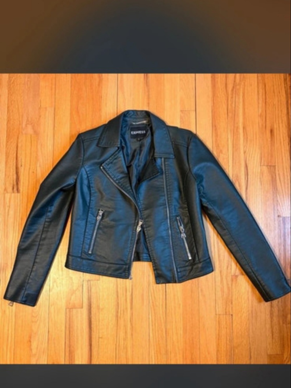 Express dark green  Faux Leather cropped biker jacket medium